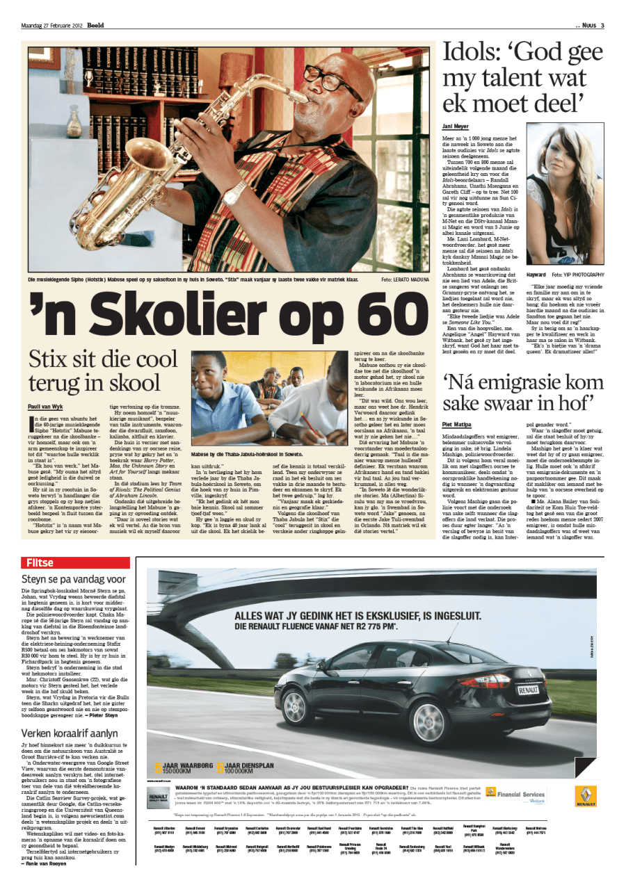 Sipho (Hostix) Mabuse: 'n Skolier Op 60 - Stix sit die cool terug in skool | Die Beeld