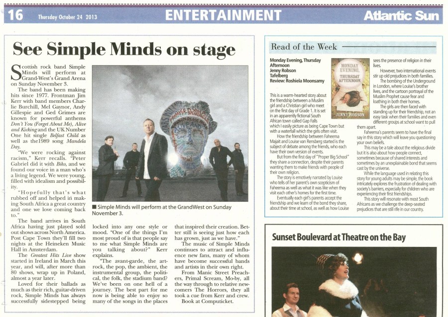 SIMPLE MINDS 24 OCT 1/4 PAGE ATLANTIC SUN