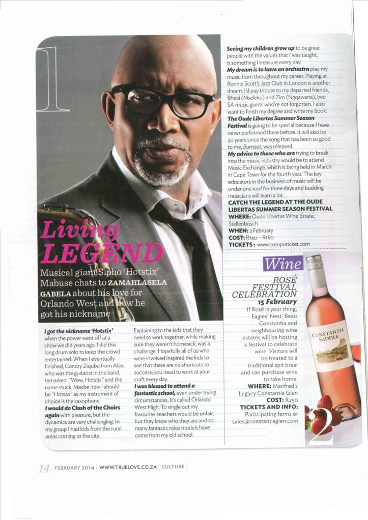 Sipho Mabuse interview - True Love Magazine - Feb 2014