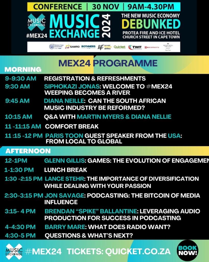MUSIC EXCHANGE 2024 Cape Town, Conference programme Saturday 30th Nov 2024